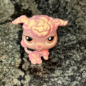 Littlest Pet Shop LPS #402 Pink French Poodle Puppy Dog with Brown Dot Eyes